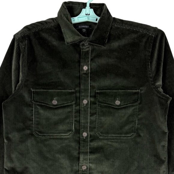 Express Men's Long Sleeve Buttons Green Corduroy Shirt Jacket Size Small NWOT - Picture 3 of 10